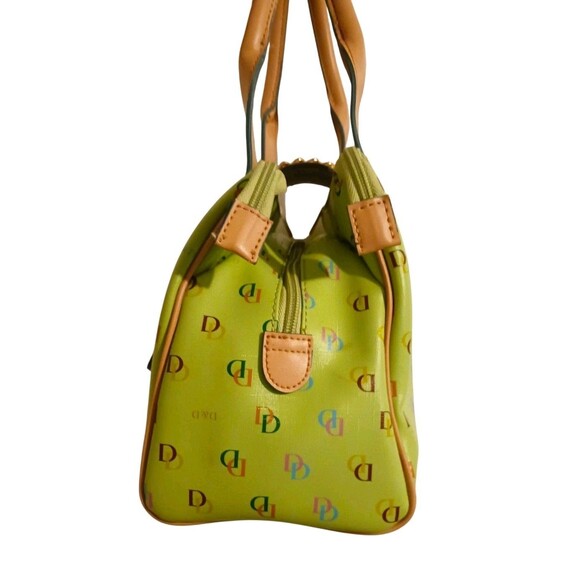 Dian & Dion Womens Green & Tan Multi Colored Signature Print Satchel Handbag Bag - Picture 4 of 7